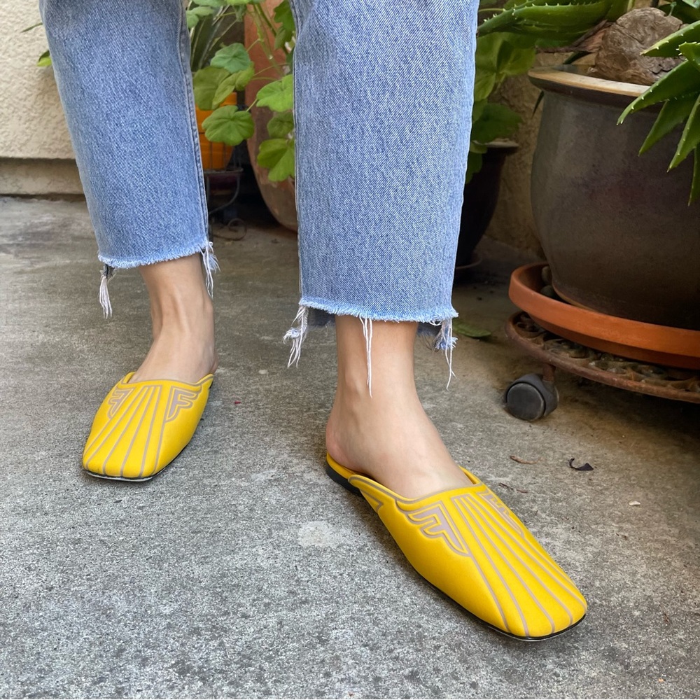 Fendi Yellow Leather Backless Mules